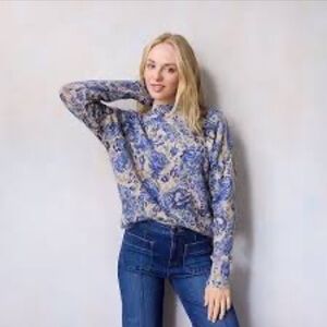 LC Lauren Conrad Blue Floral Sweater